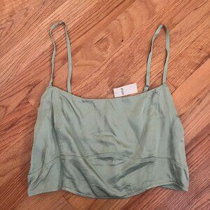 Aerie Flowy Green Satin Tank